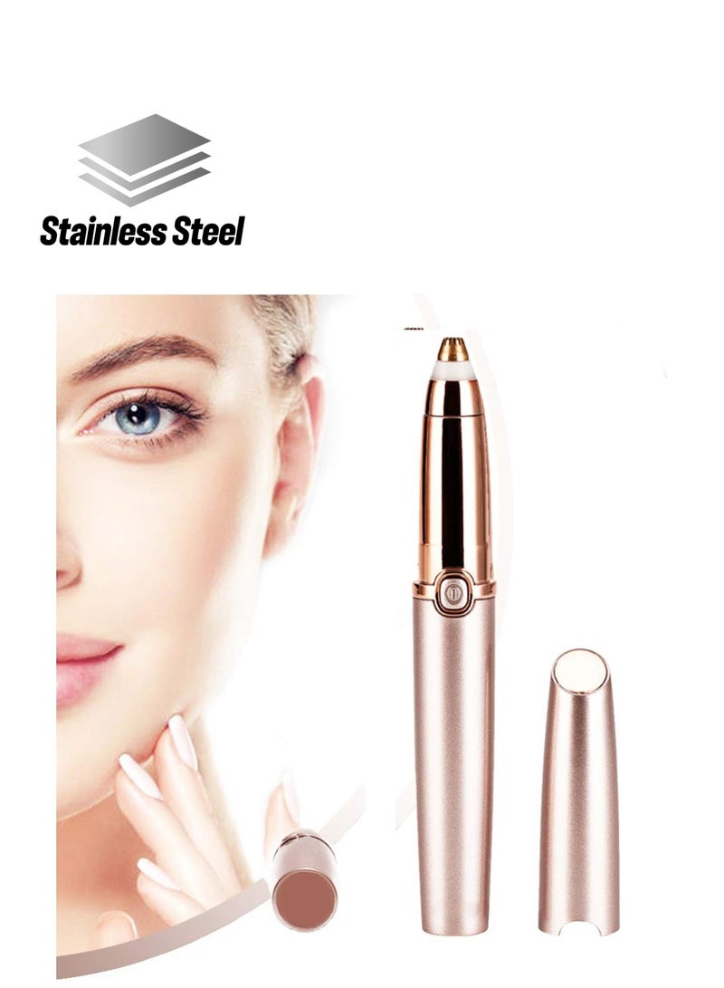 مزيل شعر الحواجب، ماكينة حلاقة الحواجب الدقيقة بدون ألم، مزيل شعر الحواجب، ماكينة حلاقة الوجه، مزيل شعر الوجه مع ضوء LED للنساء والرجال، ذهب وردي - Image 1